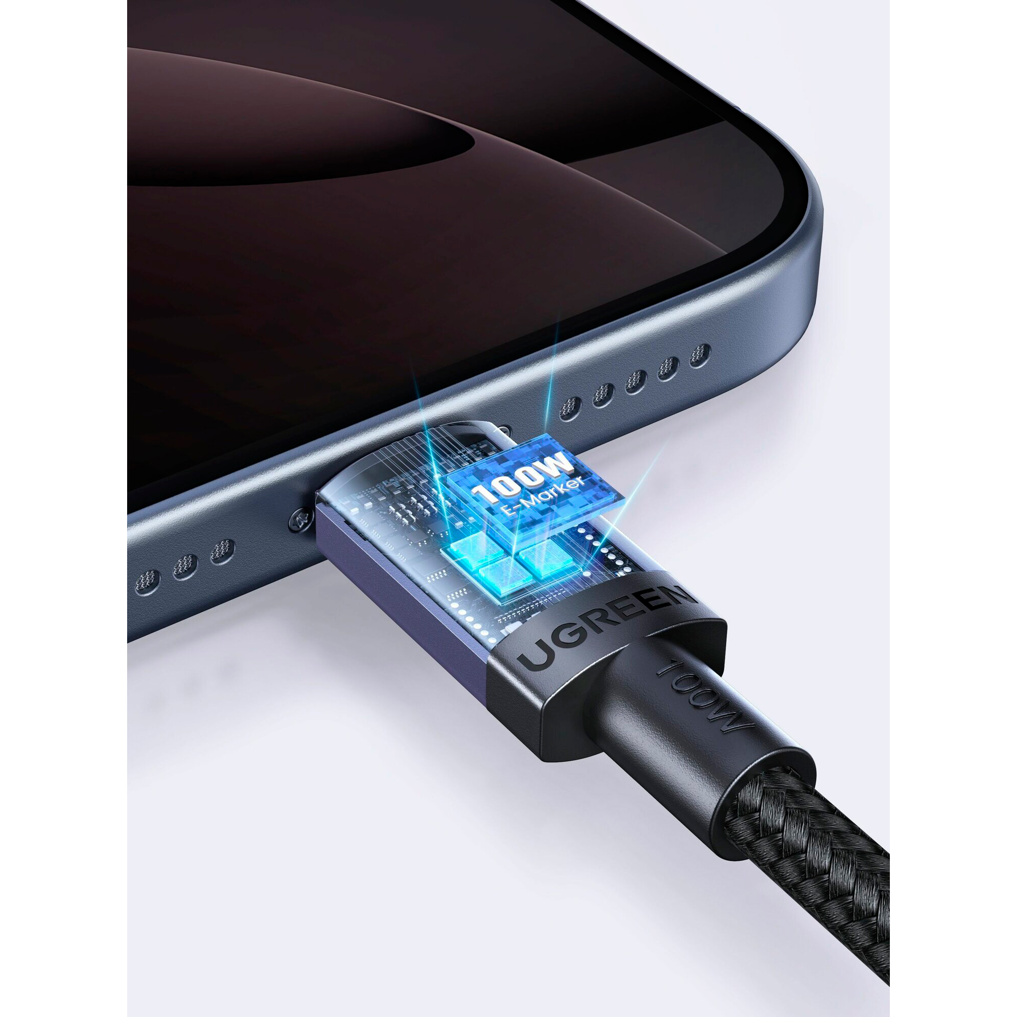 Кабель Ugreen L528, USB-C - USB-C, 100 Вт, 3 м, черный