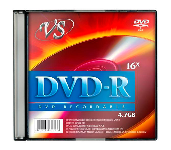 Диск VS DVD-R 4.7 GB 16x Slim 5 шт.