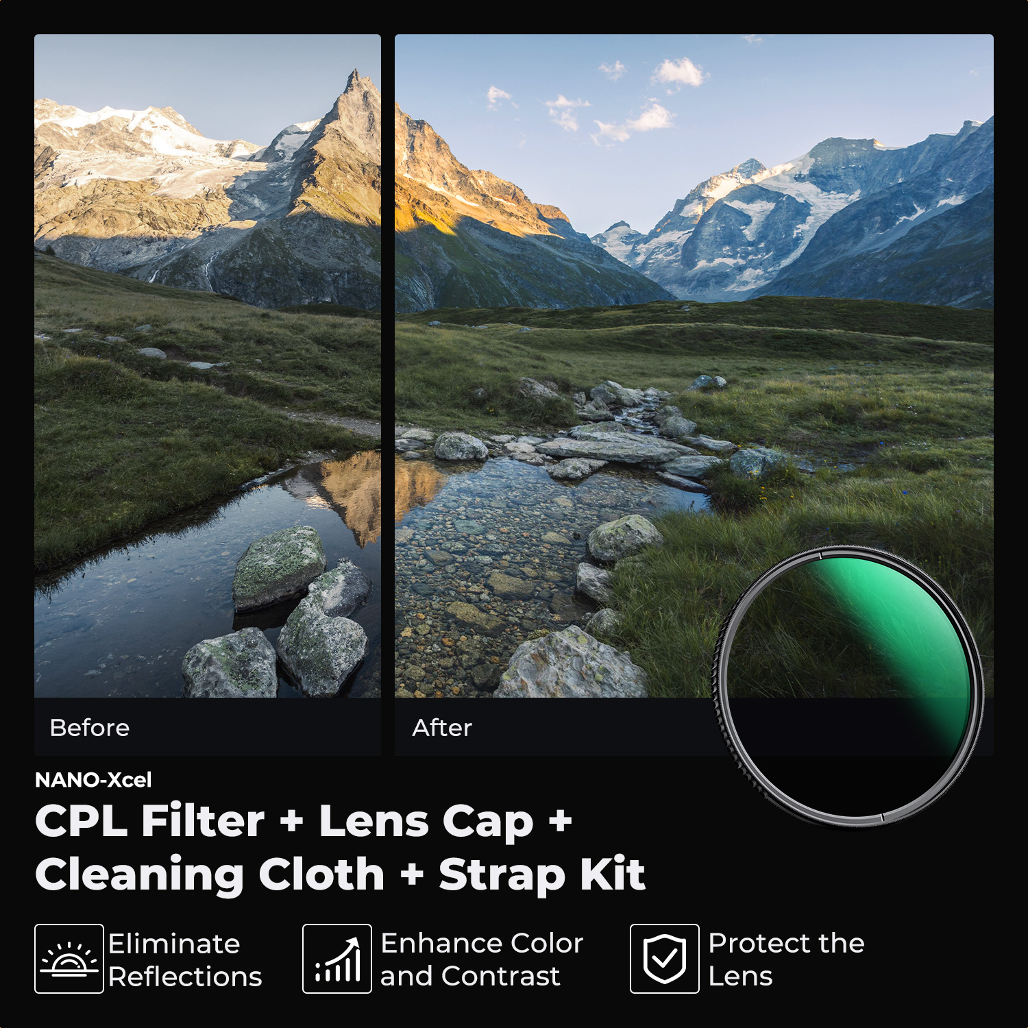 Светофильтр K&F Concept XC16 Nano-X CPL Green Coated 62mm