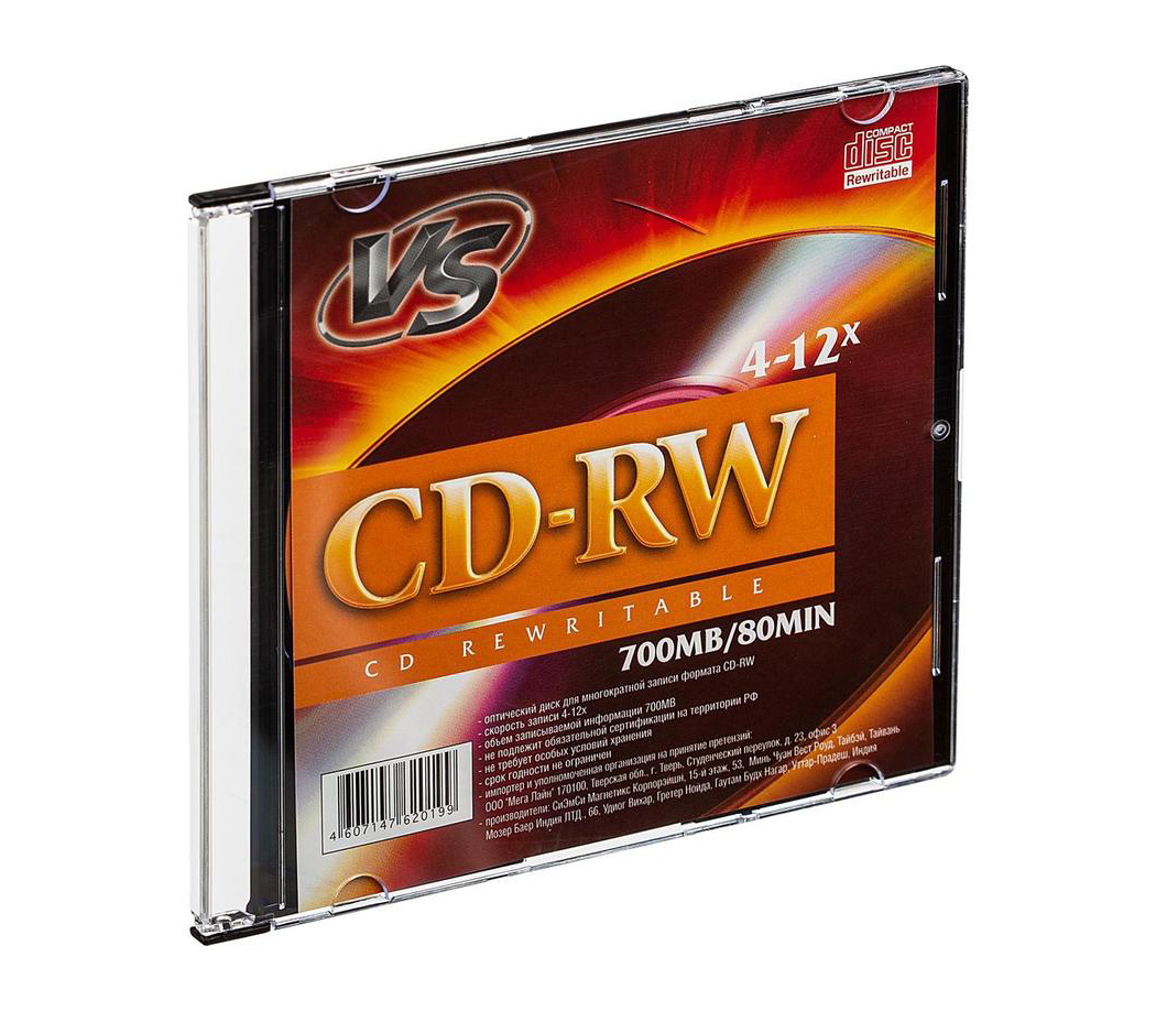 Диск VS CD-RW 80 4-12x Slim, 5 шт