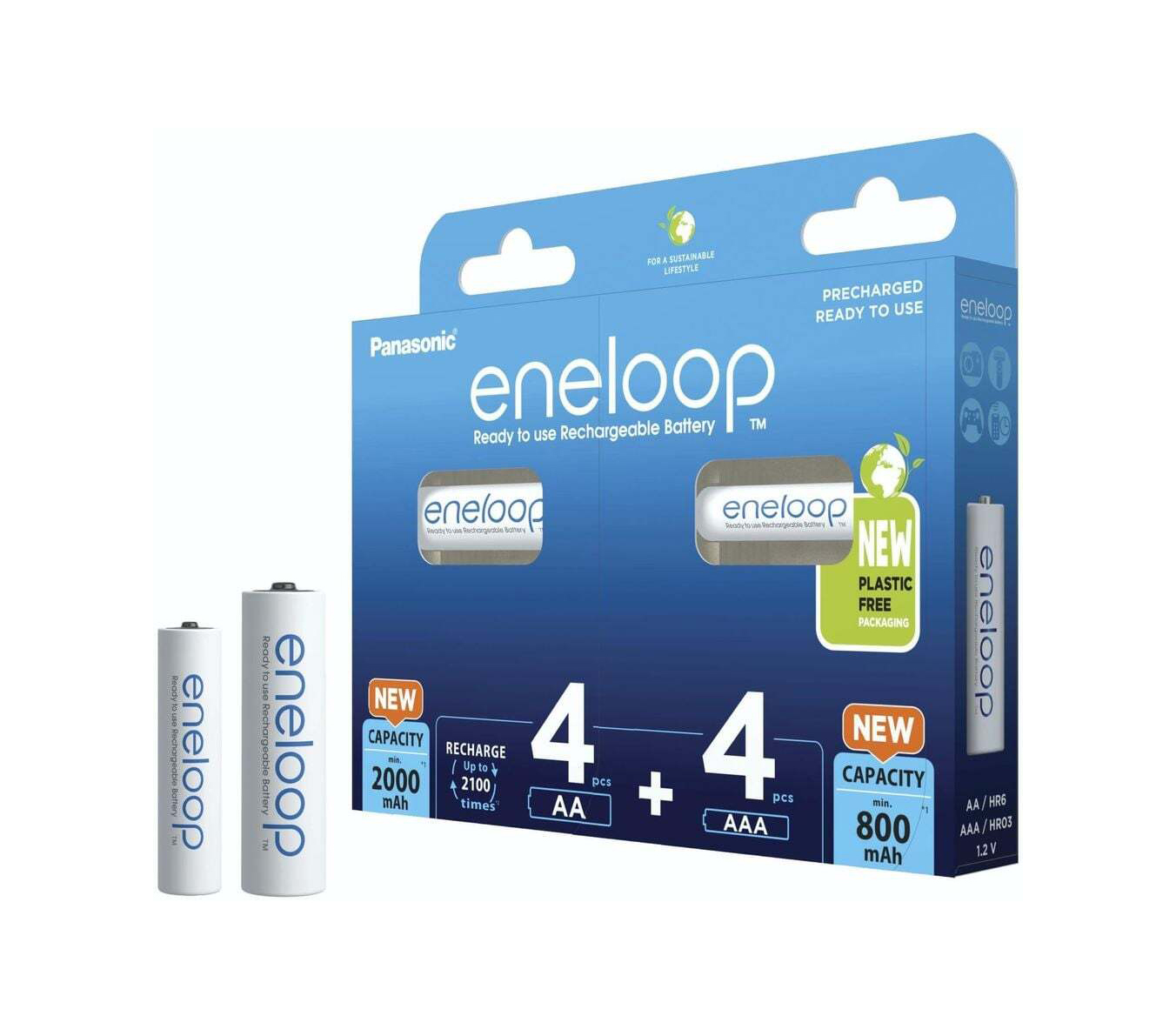 Аккумуляторы Panasonic Eneloop AA 2000 мАч, 4 шт + AAA 800 мАч, 4 шт (BK-KJMCDE44E)