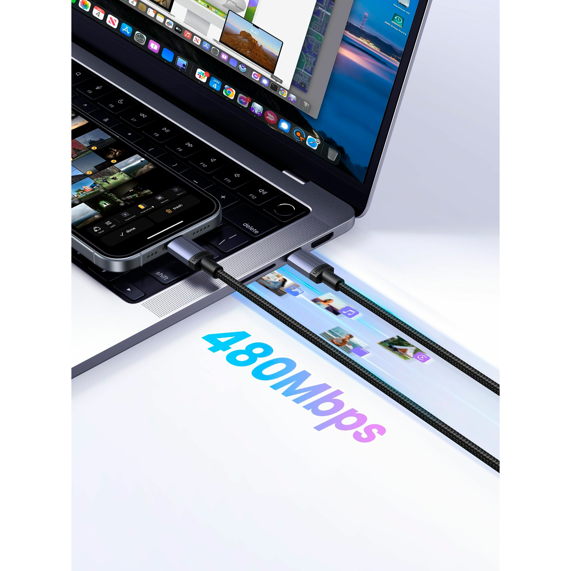 Кабель Ugreen L528, USB-C - USB-C, 100 Вт, 3 м, черный