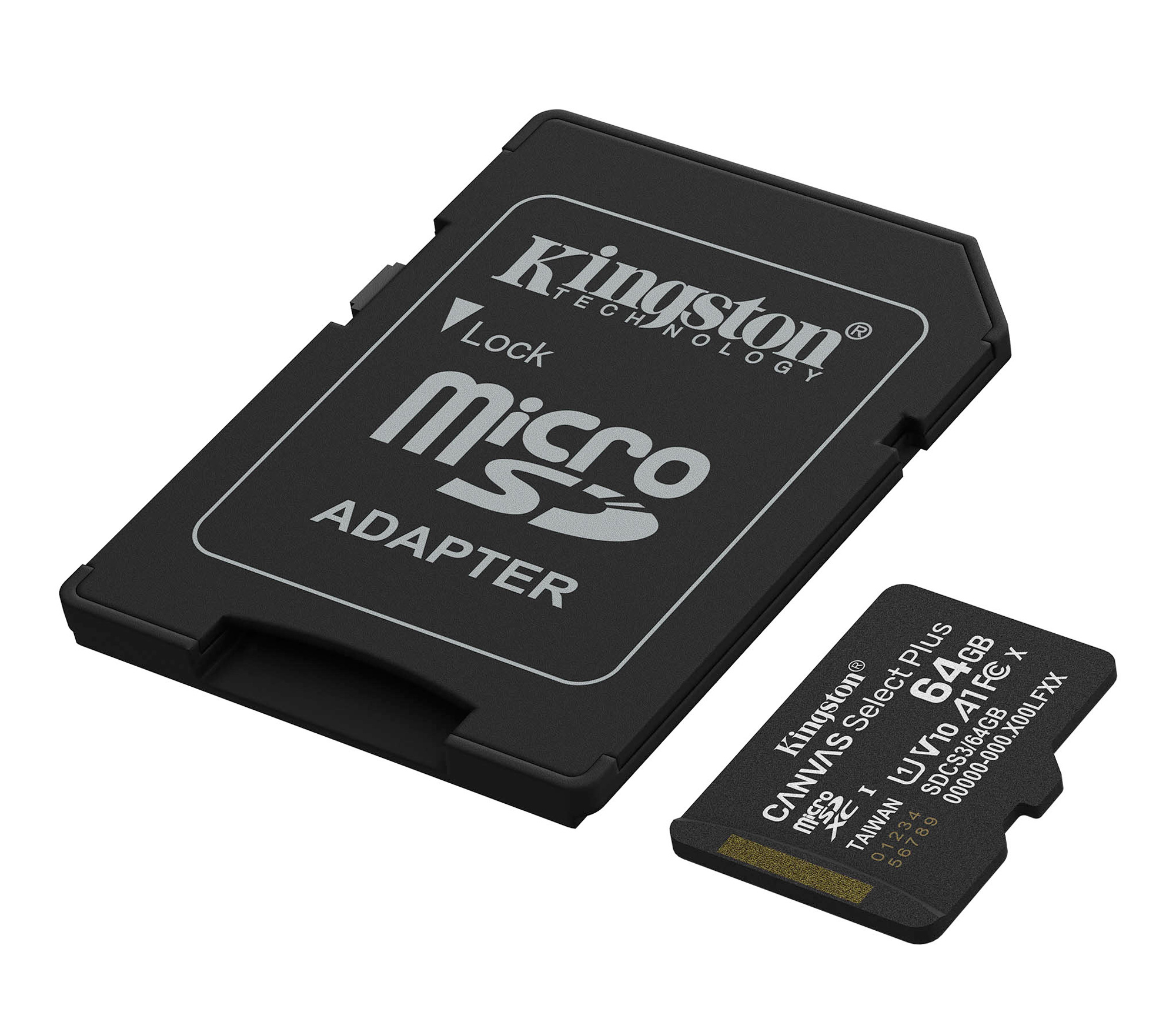 Карта памяти Kingston MicroSDXC 64GB Canvas Select Plus Gen3 UHS-I U1 A1, с адаптером SD